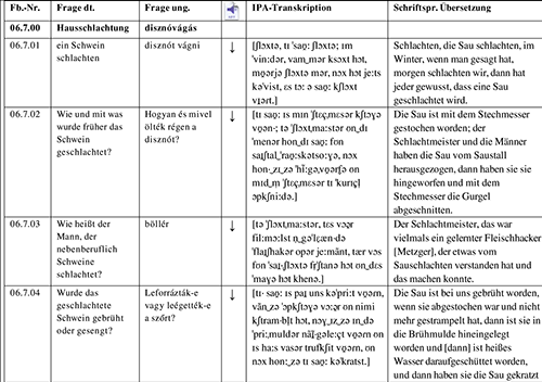 Auszug aus Tabelle Villány: Hausschlachten
